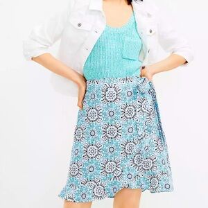 Loft Petite Medallion Ruffle Wrap Skirt Linen Blend Size 0